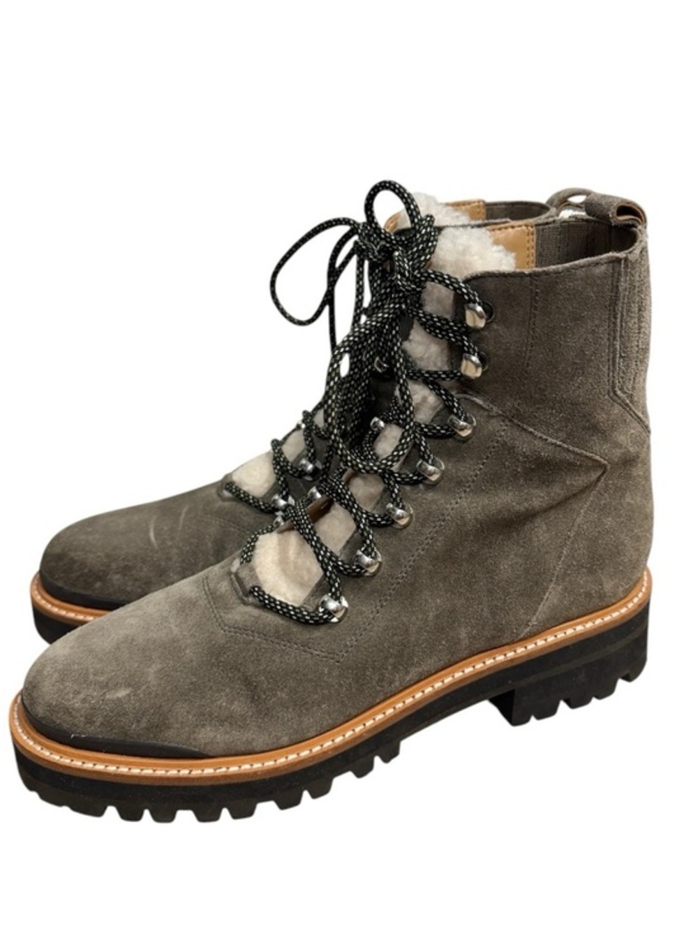 Marc Fisher LTD Izzie Shearling Suede Combat Boots Womens Size 10 Gray Lug